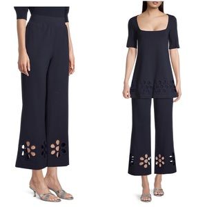 REBECCA TAYLOR Navy Floral Cutout Square-Neck Tunic S